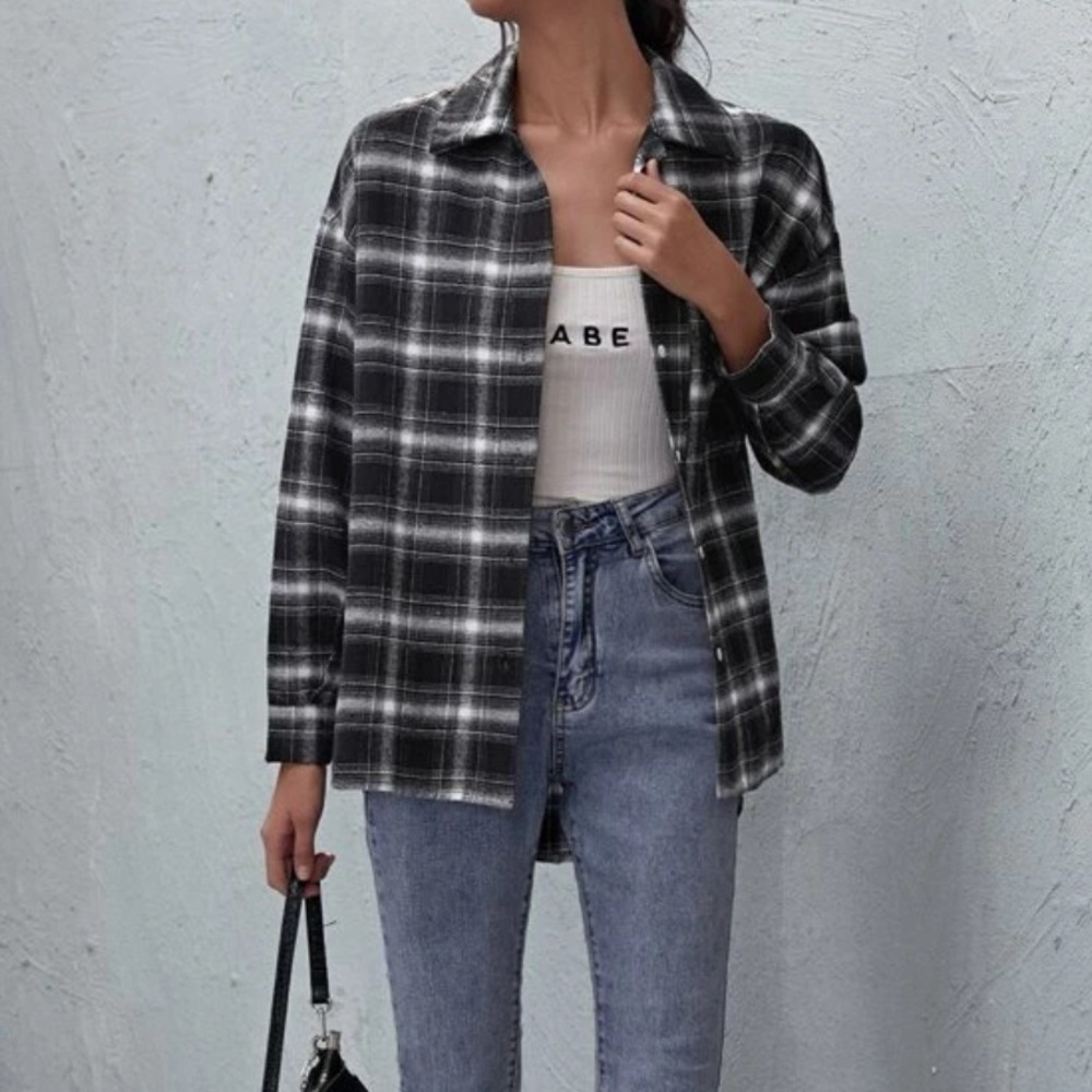 SHEIN BLACK PLAID FLANNEL